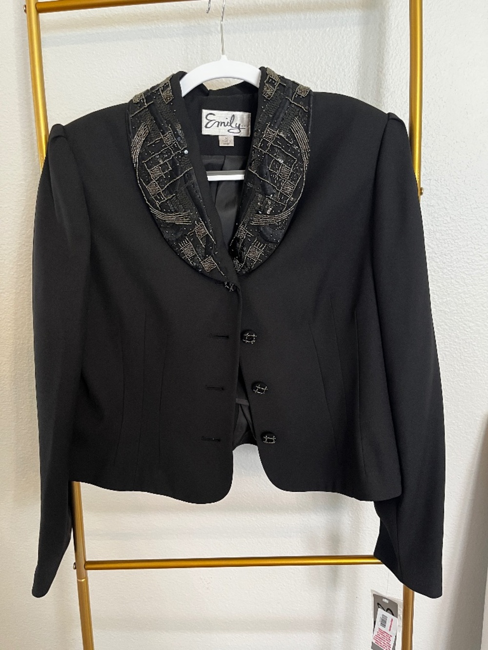 Vintage Emily Beaded Evening Jacket Size 14 Black Formal Blazer NWT 80s 90s